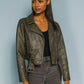 Short faux leather biker jacket – Belt and metallic zip details