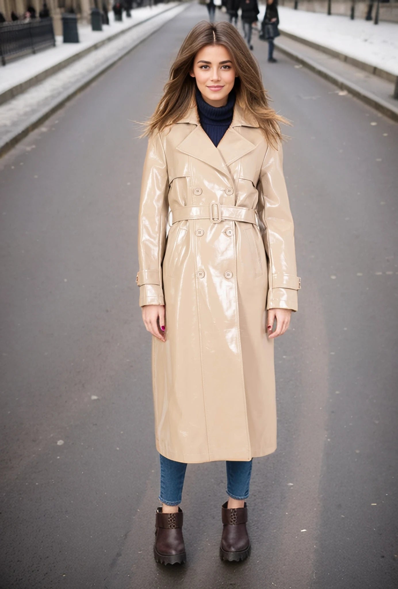 VESTE SIMILICUIR MI-LONG VENIL