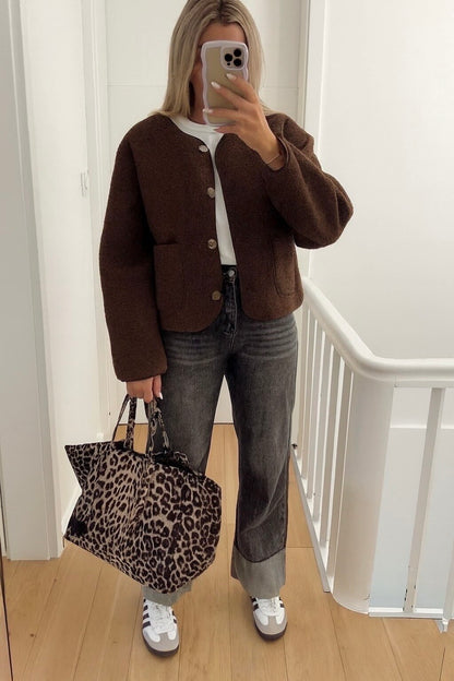 Buttoned varsity jacket with pockets