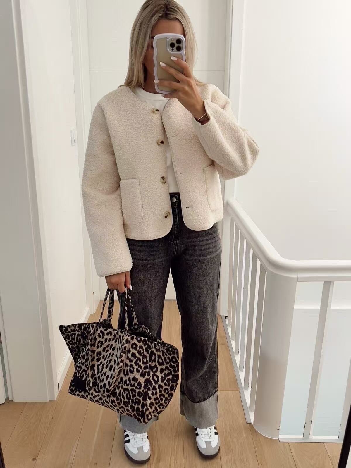 Buttoned varsity jacket with pockets