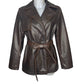 Black leather trench jacket and belt