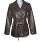 Black leather trench jacket and belt