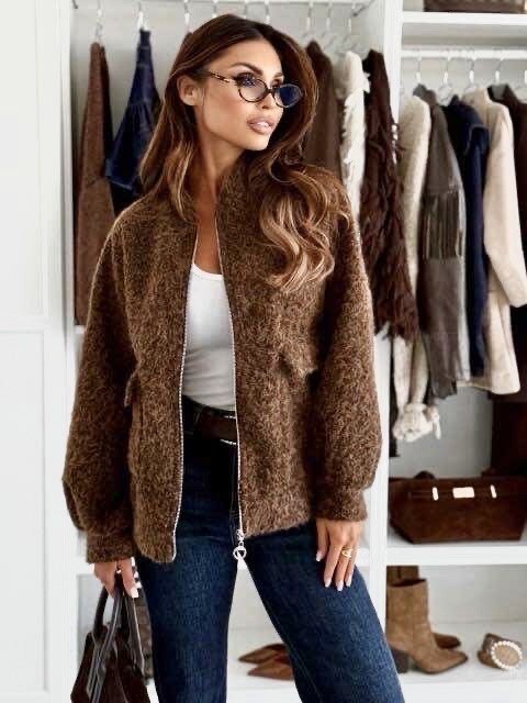 Boiled effect zipped jacket