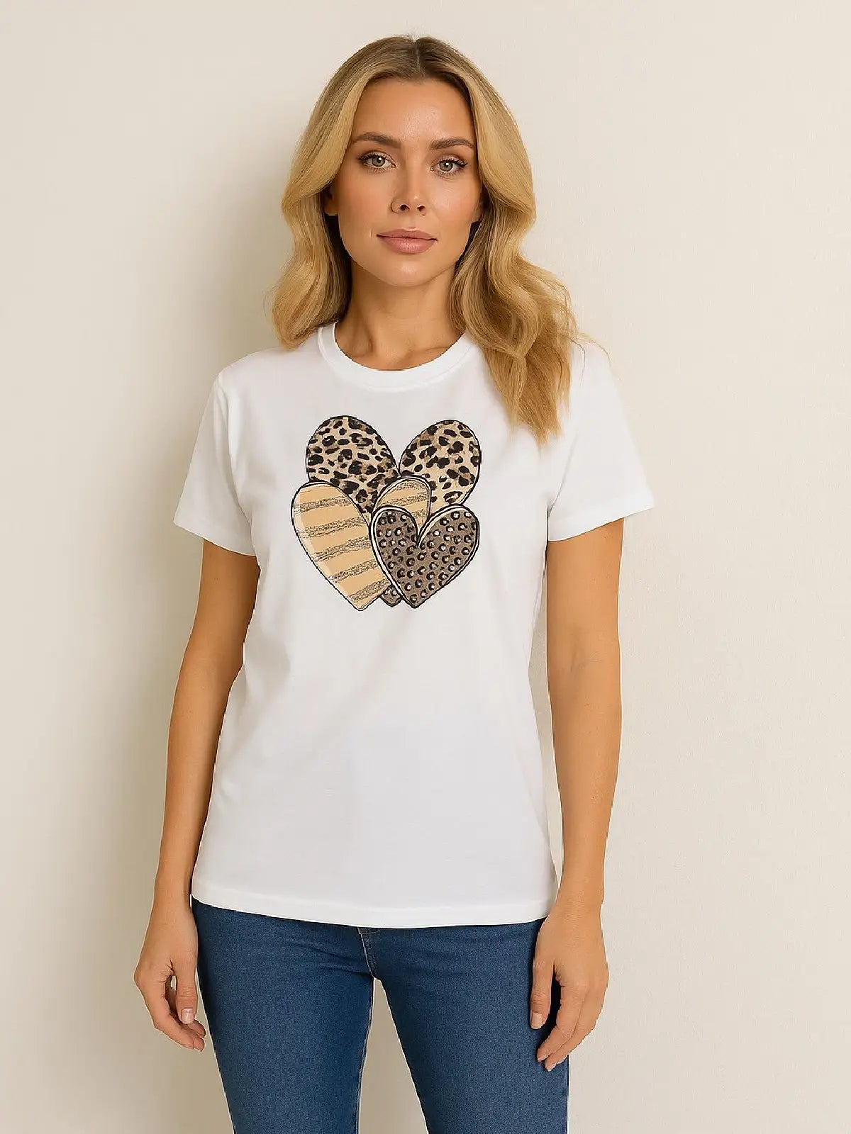 Leopard Print multi Hearts Graphic T shirt