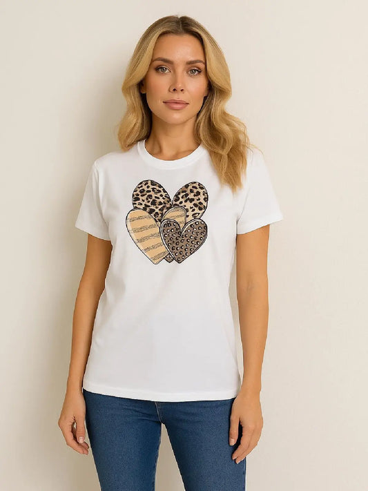 Leopard Print multi Hearts Graphic T shirt