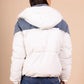 ZOE - Short two-tone puffer jacket with removable hood via zipper