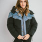 ZOE - Short two-tone puffer jacket with removable hood via zipper